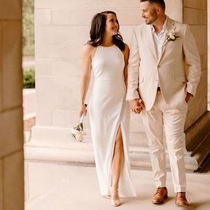 Ivory Stretch Knit Formal Dress